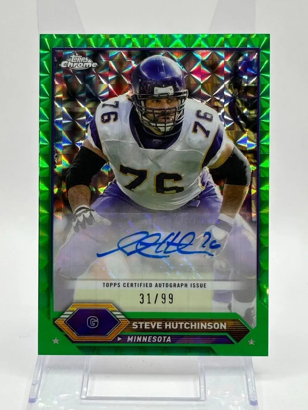 2023 Topps Chrome Steve Hutchinson Geometric Green Auto 31/99 SP Vikings